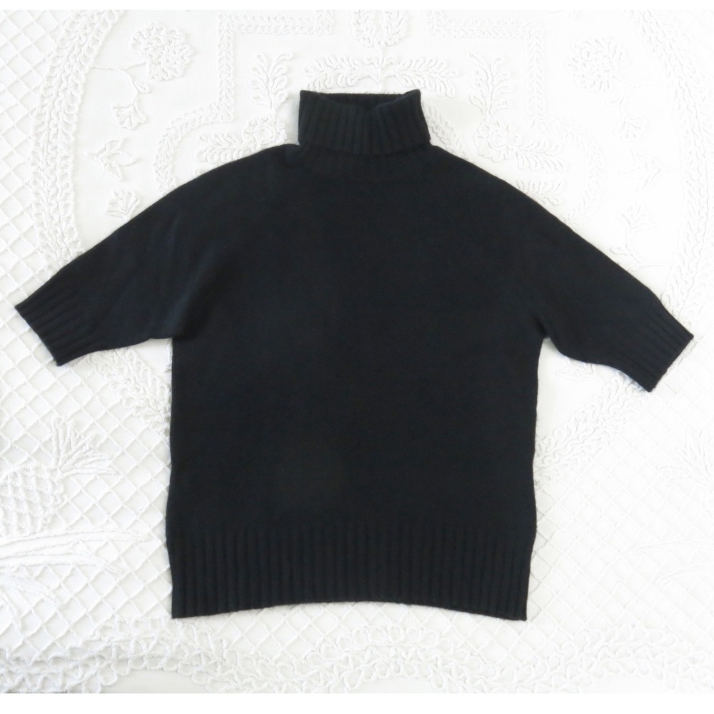 Neiman Marcus Cashmere Short Sleeve Turtleneck Sweater Black Large Luxury Knit